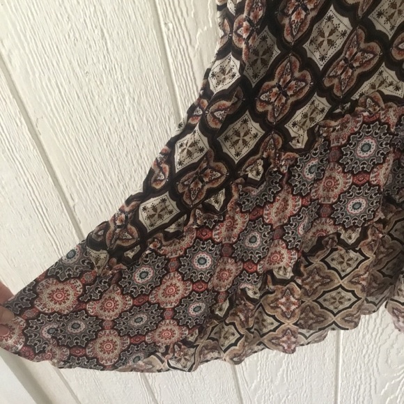 Anthropologie Boho Brown and Cream Bishop Tiered Mini Dress Size S NWOT - Picture 6 of 11